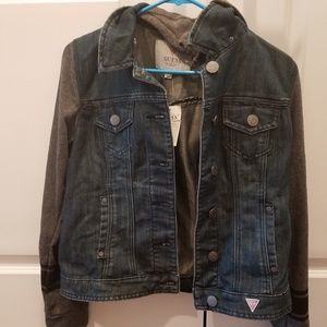 GUESS knit sleeve denim JACKET